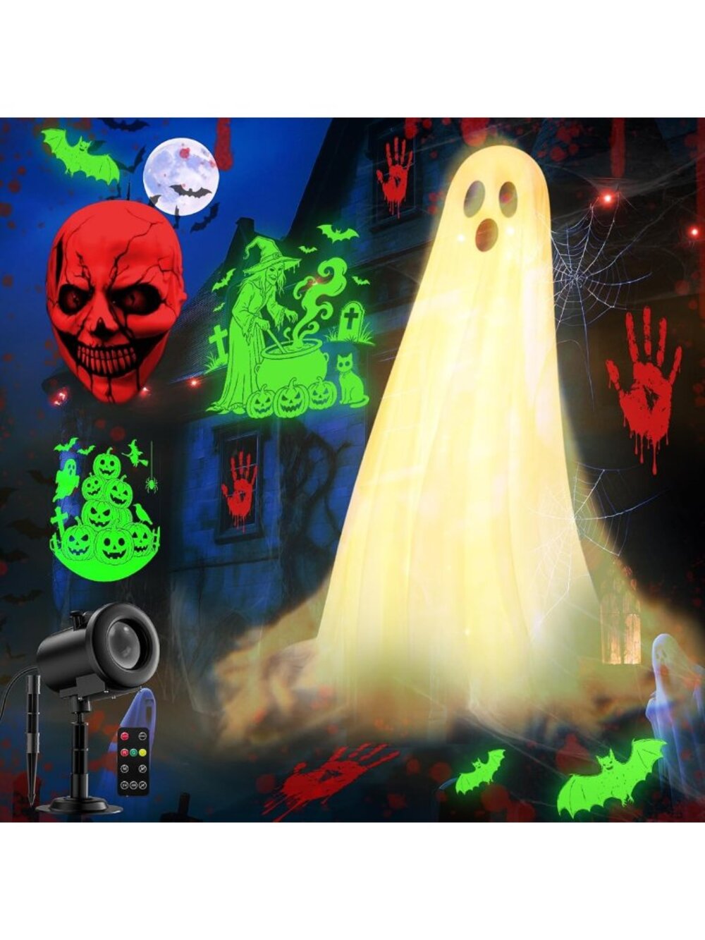 12-in-1 Halloween Projector Lights - 3D Ghosts, Skeletons, Pumpkins & More!